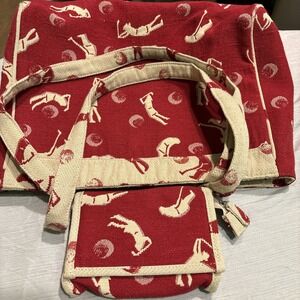 Printed Canvas Red Golf Graphics Tote Bag Ladies Essential Pouch Included.